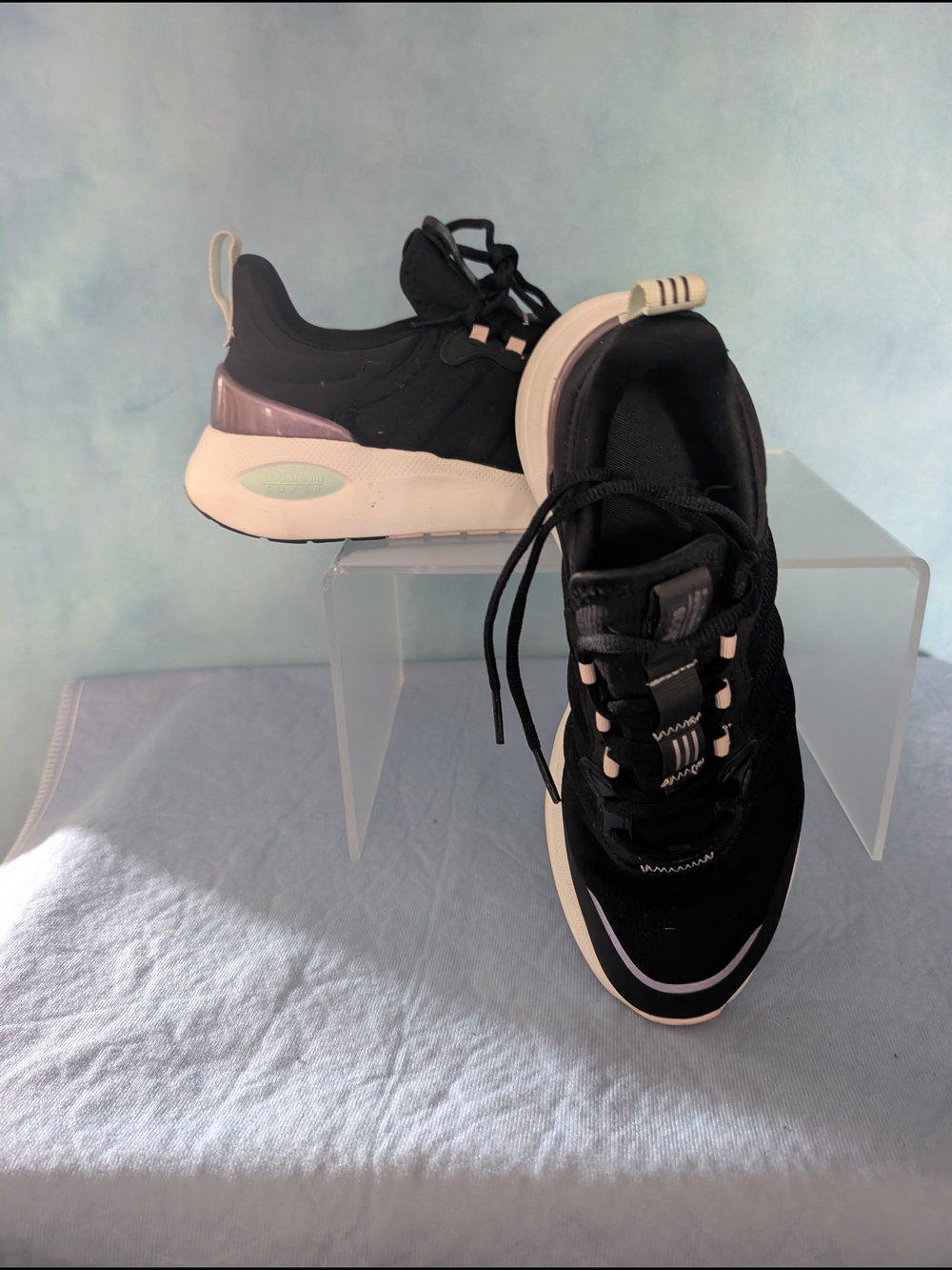 adidas Women's Black and White Athletic Sneakers with Pale Pink Accents